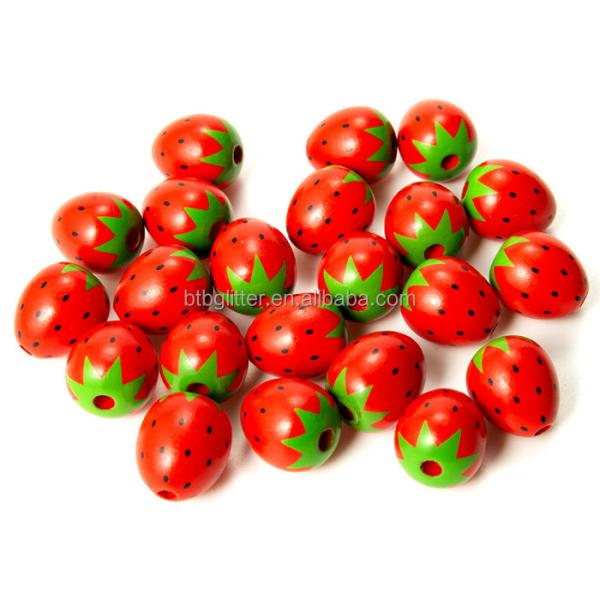 Red Wooden Craft Beads Flower Style Wood Strawberry Beads for Jewelry Making DIY Crafts
