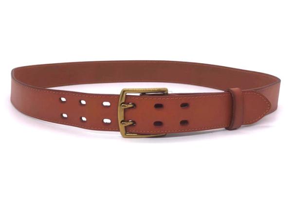 Zinc Alloy Buckle Men's Casual Double Prong Leather Belt 2 Holes 1.5 Inches Wide