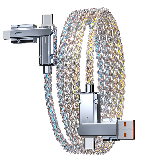 Transparent Fast Charging Cable,65W C-C, 27W C-L, 5-Core Copper, LED Indicator