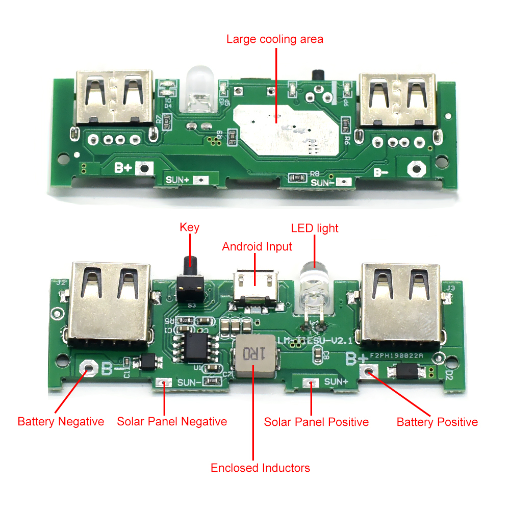 2A 5V Solar Charging Boost Board DIY Circuit Motherboard with Lithium Battery Protection Mobile Power Treasure PCBA Board