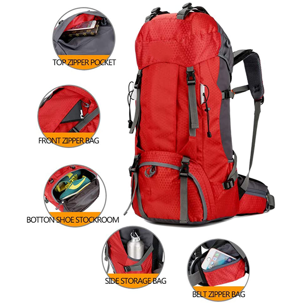 Custom Logo Waterproof Lightweight Hiking Backpack 60l For Climbing