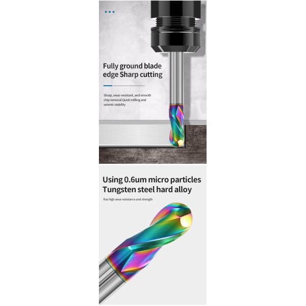 YingBa 4MM 6MM 8MM 2F Carbide Colorful Coating Ball Nose End Mill for Aluminum