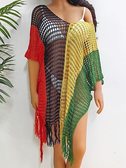 Women Bikinis Cover Up Crochet Swimsuit Cover Up Hollow Out Bathing Suit Cover Up Swimwear Tassels Dress Beach Cover Up for Women Crochet Bikini Cover Ups Beach Pool Swimwear Crochet Dress