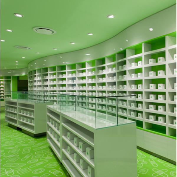 Fashionable Pharmacy Display Cabinet , Green Retail Pharmacy Shelving Multi Combination