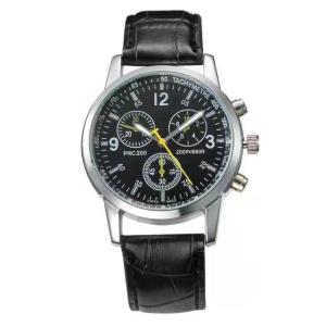 Chronograph 3ATM Blue Leather Strap Watch 41mm Men'S Water Resistant