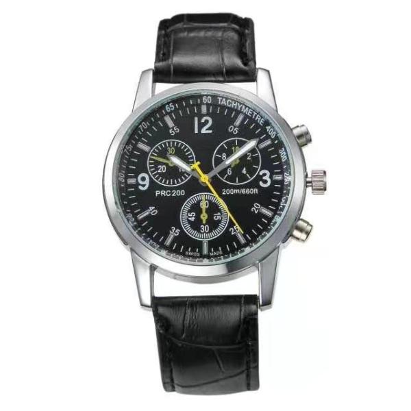 Chronograph 3ATM Blue Leather Strap Watch 41mm Men'S Water Resistant