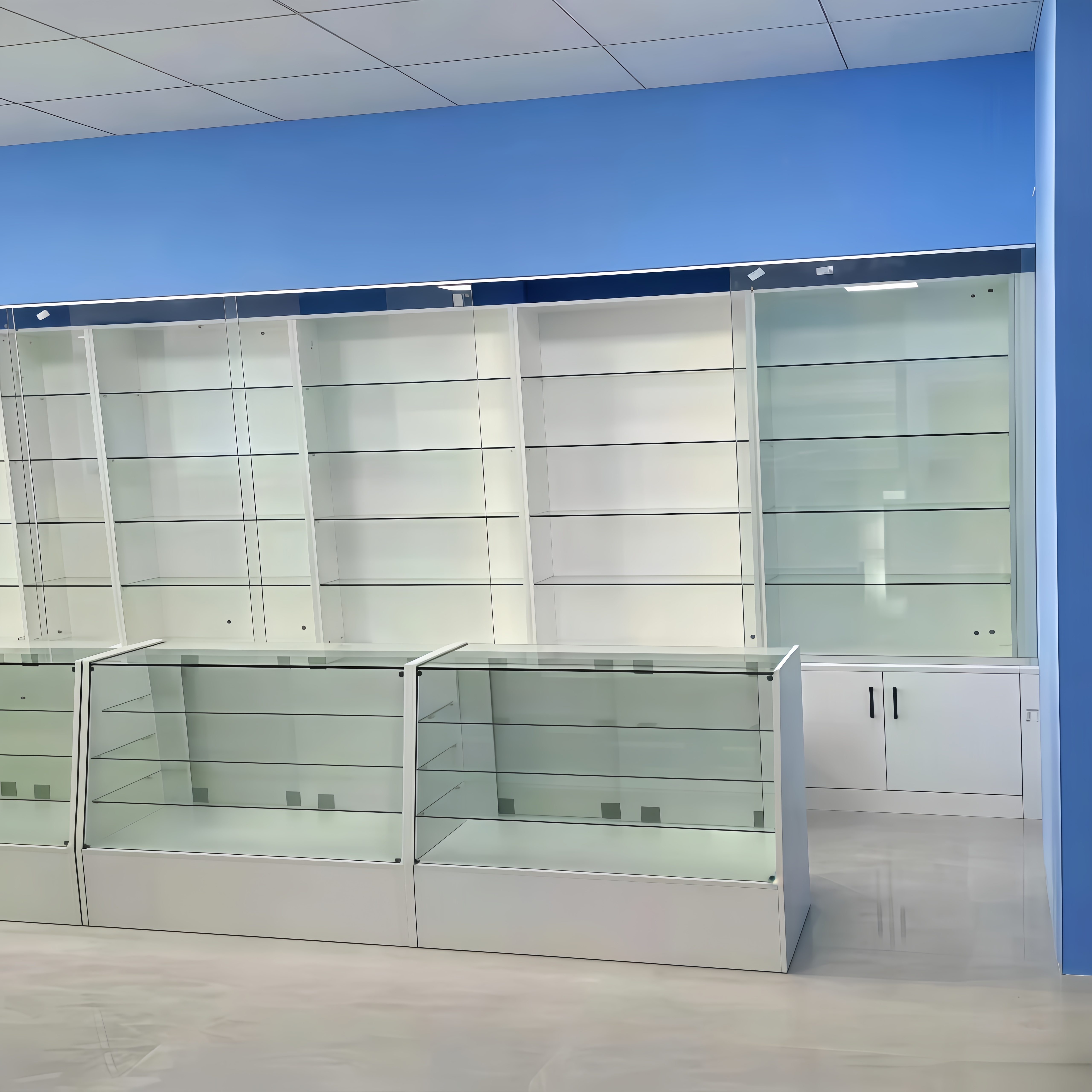 Medical Shop Display Fixtures and Pharmacy Wall Shelving for Retail Drugstore Wooden Store Furniture