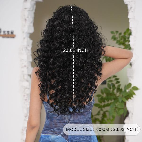 Fashion Long Deep Curly Hair Natural Black Synthetic Wigs For Women