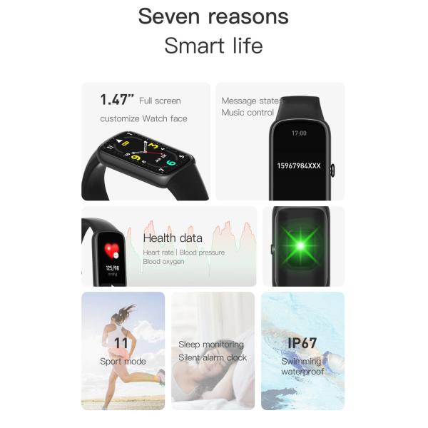 Sport Smart Health Bracelet 150MAh Battery IP67 Waterproof Blood Pressure Monitor
