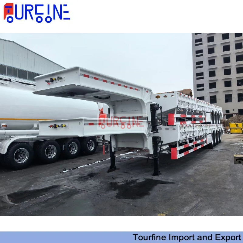 100 Ton 4 Axle Low Bed Trailer Mechanical Suspension For Transporting Heavy Construction