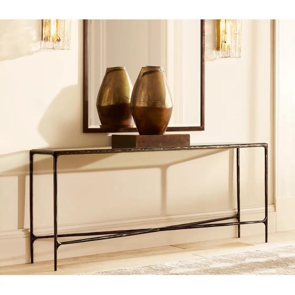 Bedroom Functional Console Table Furniture With Stainless Steel And Glass Top