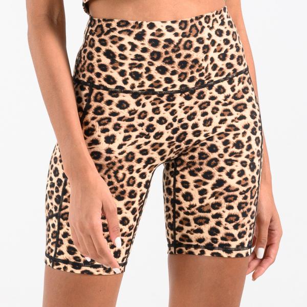 Leopardo animal 8inch da prova da ocupa do short do exercício da cópia do short ativo alto da ioga de Waisted
