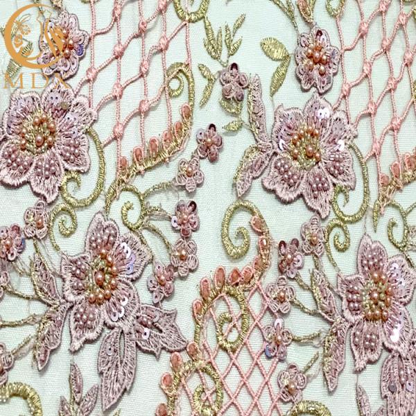 Ткань шнурка розового Applique 3D французская для свадебного банкета