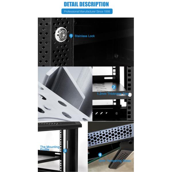 SPCC Cold Rolled Steel 19 Inch Server Rack Enclosure With Locking Glass Door Cabinet
