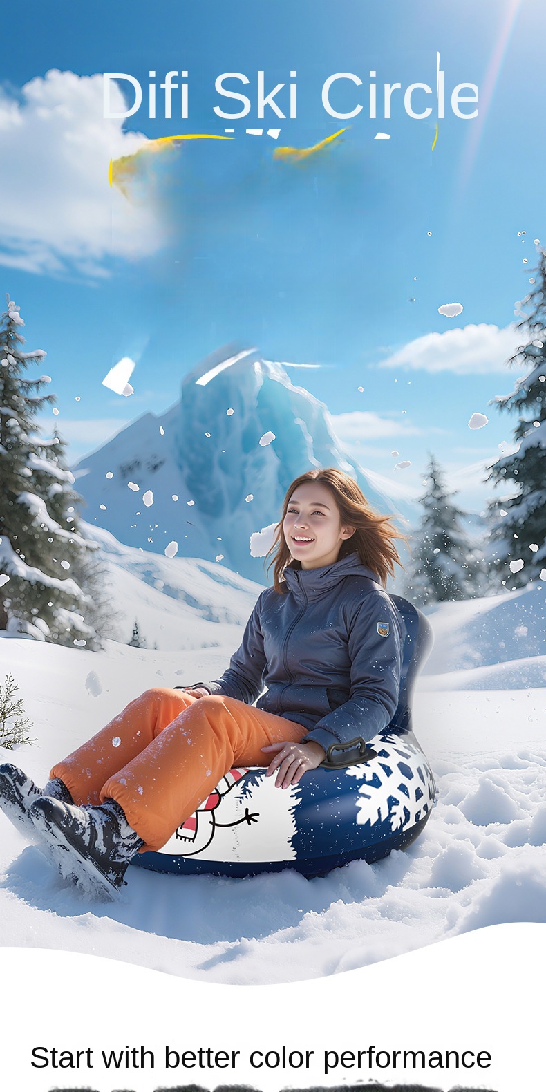 Skiing Circle Inflatable Thickened Environmental Protection PVC Snow Tire Snow Tube Outdoor Adult Backrest Cold-Resistant