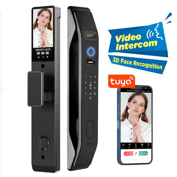 Fully Automatic Durable Aluminum Alloy Smart Door Lock TUYA WIFI Face 3D Recognition Key Fingerprint Biometric Cat Eye Security