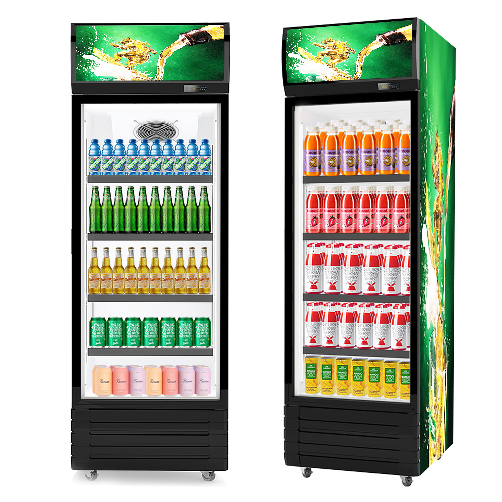 330L Vertical Display Refrigerator with Static Cooling System and Swing Glass Door