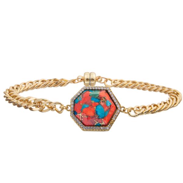 Магнитный браслет звена цепи пряжки с покрытым золотом четырёхугольником циркона гранил Кристл