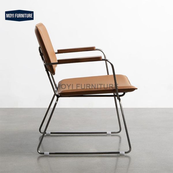 Tilting No Nordic Dining Furniture Modern Brown Leather Chairs Metal Chair for Events Sitting Room Leather Arm Accent