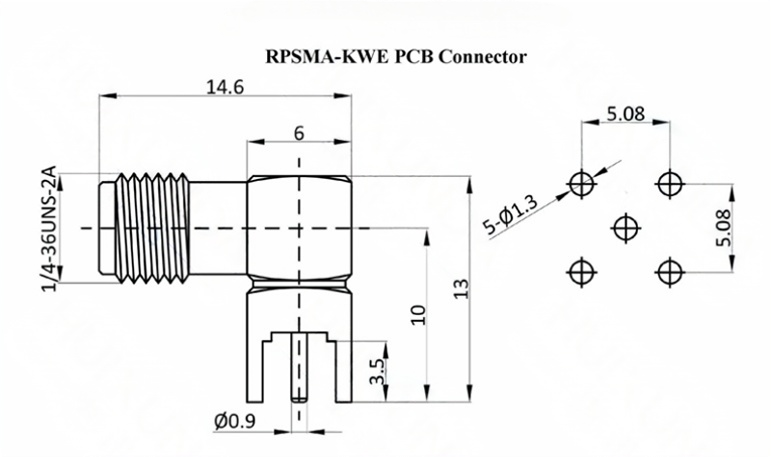 50 Ohm SMA Connector DC-6GHz Female R/A RP SMA PCB RF Coaxial Connector