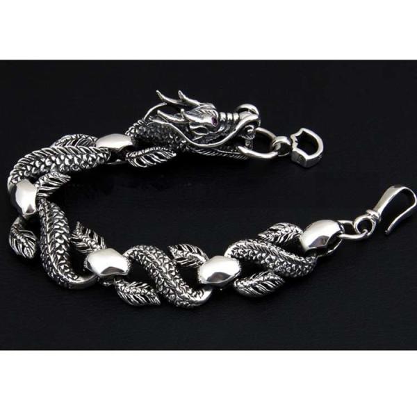 Sterling Silver Thai Vintage Dragon Bracelet fro Men (B111701)