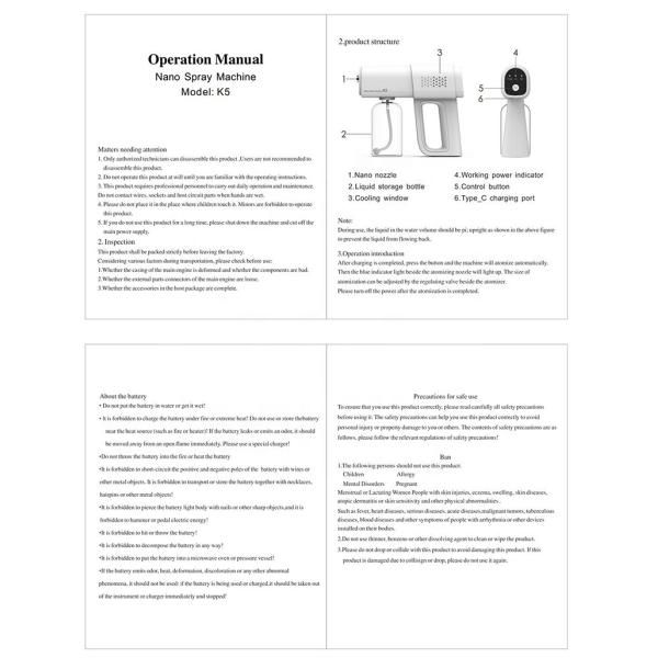 Nano оружие брызг обеззараживанием машины брызг распыляет расстояние 1-1.5 метра используют 4 часа
