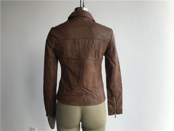 Ladies Soft Camel Pleather Jacket , Gold Polo Collar Pu Jackets For Womens Tw75798