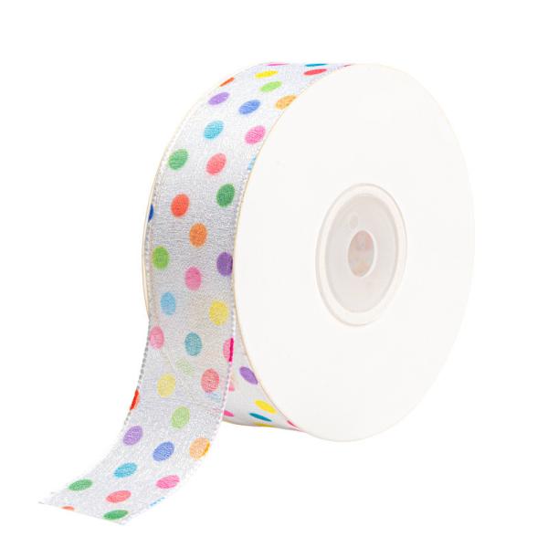 Ruban à pois arc-en-ciel à transfert thermique numérique pour emballage de gâteau d'anniversaire, ruban de fil, fête des enfants