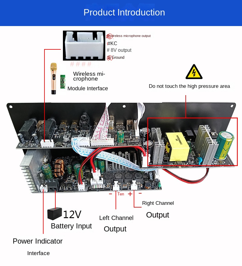 D1600 Portable Speaker Power Amplifier Board Square Dance Outdoor Karaoke Trolley Case for 12V Battery 220VDSP Sound