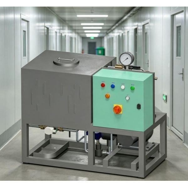 Gantry-Type Trash Can Disinfection Device with Automatic Trash Can Detection, Proportional Injection Dosing, and AGV Signal Communication for Shelter Hospitals