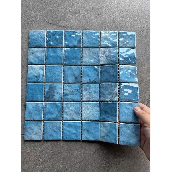 Wholesale Blue Glazed Ceramic Mosaic Tile Ice Crackle Design Swimming Pool Bathroom Wall Floor/Kitchen