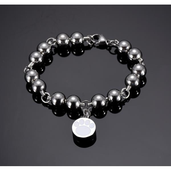 Stainless Steel Bead Chain Bracelet with Paw Print Charm Cremation Jewelry Bangles