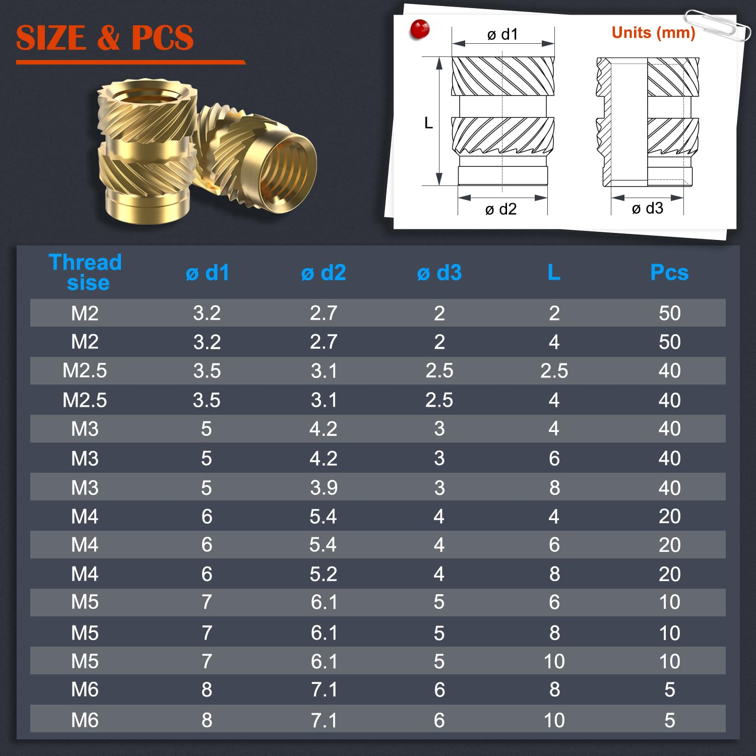 High Torque Brass Knurled Insert Nuts Custom Diamond Straight Thread Precision Fasteners