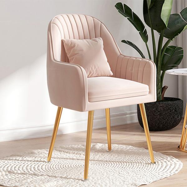 Sturdy SS Dining Chairs Gold Leg Grey Velvet Cushion Side Chair