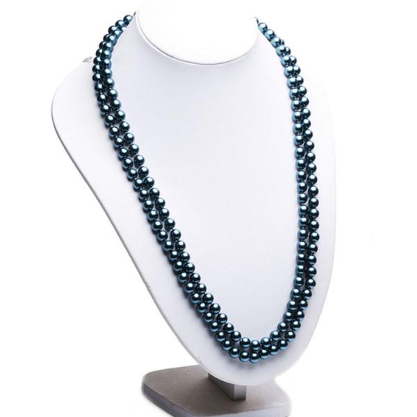 Luxury Round Blue 8mm Shell Pearl Sweater Necklace 55 Inches (N08612)
