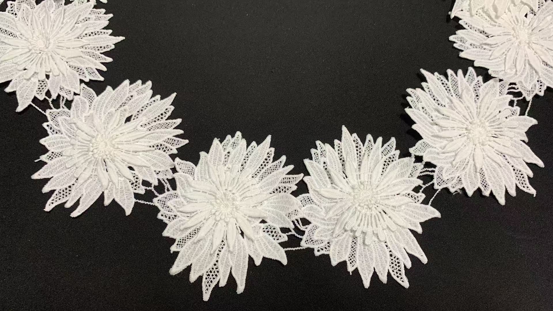 11.5cm Width Milk Yarn Lace Trim with Large Raised Three Dimensional Floral
