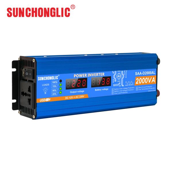 2000W Heavy-Duty Power Inverter 12V DC to 220V AC with LCD Display and Modified Sine Wave