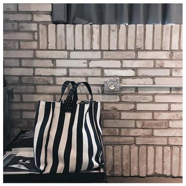 Large-Capacity Stripe Canvas Handbag Women Bag  Simple Supermarket Green Shopping Bags