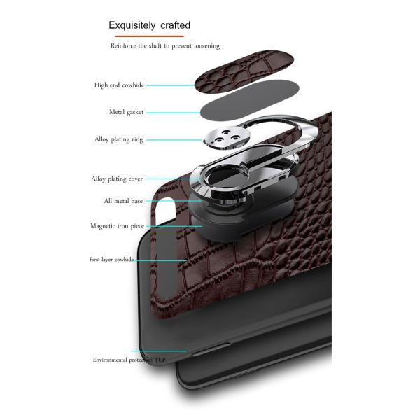 Café Anel Magnético Único Crocodilo Cobertura de telefone de couro genuíno para iPhone 15 Pro Max