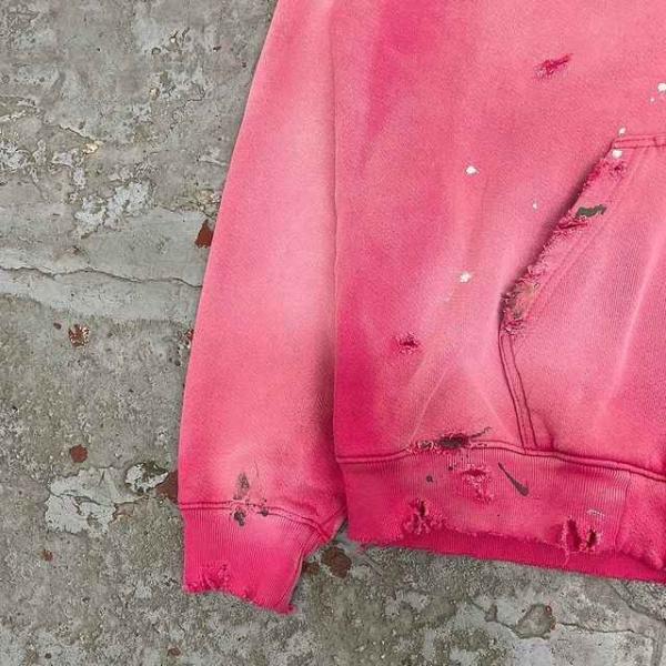 Acid Wash Zip Up Hoodie Mens Women'S 500gsm Blank Pink Acid Wash Vintage Ripped Hole Distressed