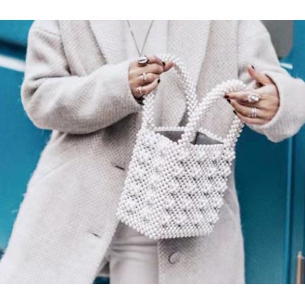 White Pearl Beaded Handbag Acrylic flat bead Material 10cm height ODM