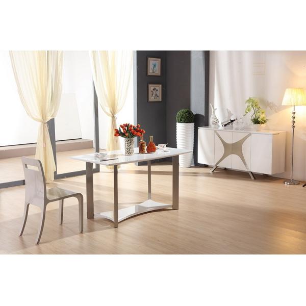 luxury rectangle white dining table with stainless steel leg