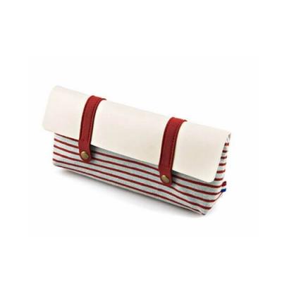 Fabric Cloth Pen Pencil Pouch Foldable 22*6 Cm Two Metal Button Closure
