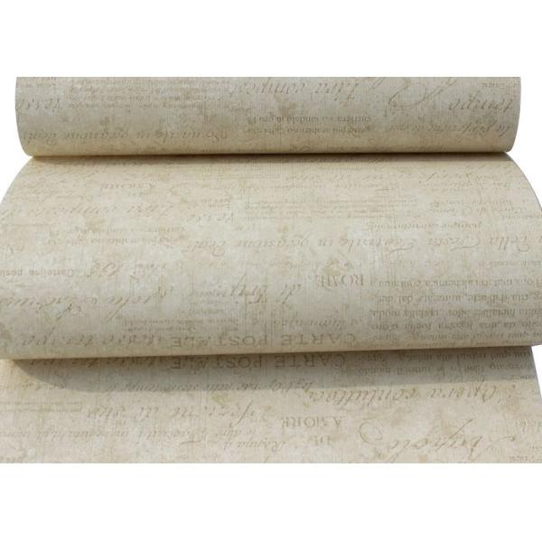 Washable Retro Vintage Wallcovering / Creamy White English Letter Wallpaper