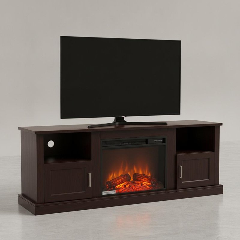 Mirrored Design Electric Fireplace TV Stand with Crush Diamond Accents and 1500W Heater