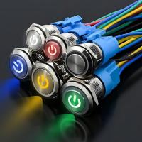 Commutateur à bouton d'appuis métallique annulaire de 19 mm 3v 12V 24V 110V 220V Lampes LED éclairage imperméable à l'eau Commutateur de verrouillage momentané Ri