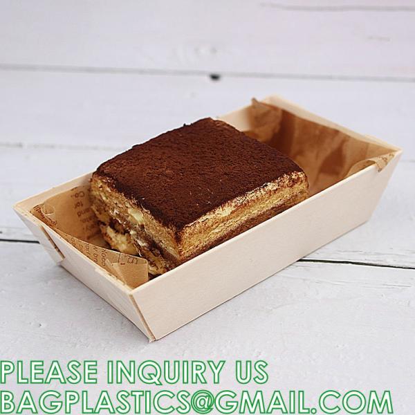Wooden Food Packaging Box Cake Dessert Container With Plastic Cover, Take Out Pastry Cake Lunch Sushi Tray