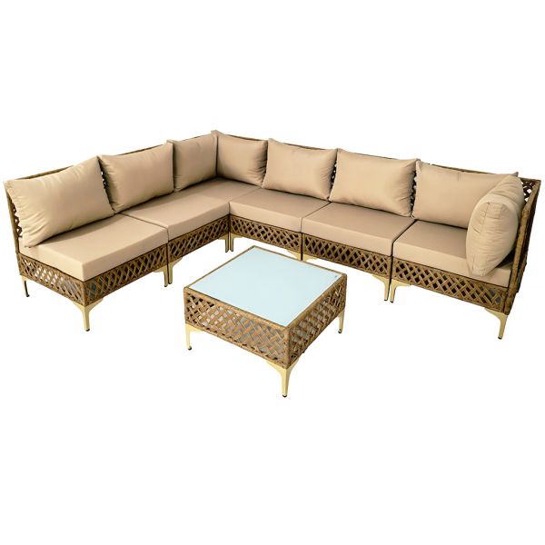 7 Pieces PE Wicker Sectional Outdoor Sofa with Coffee Table  Backyard Patio Furniture Sets