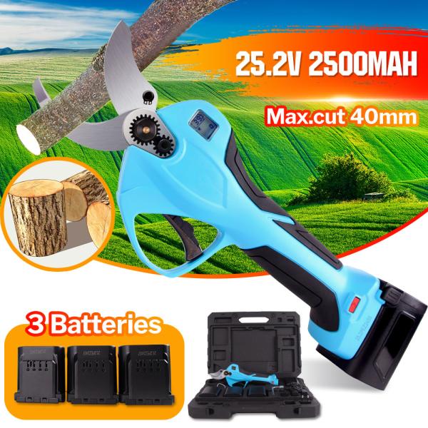 40mm Electric Garden Pruner China Pruning Shears With LED And 3 Batteries For Orchards And Vineyards