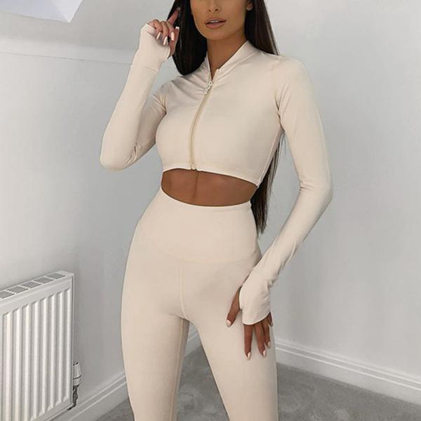 Loose Fit Women's Tracksuit Long Sleeve Gym Set for Fitness Training Midi Length Sport Outfit